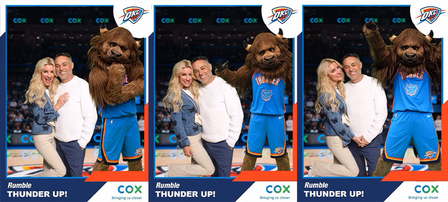 Happy Couple with Rumble the Bison at OKC Thunder Game